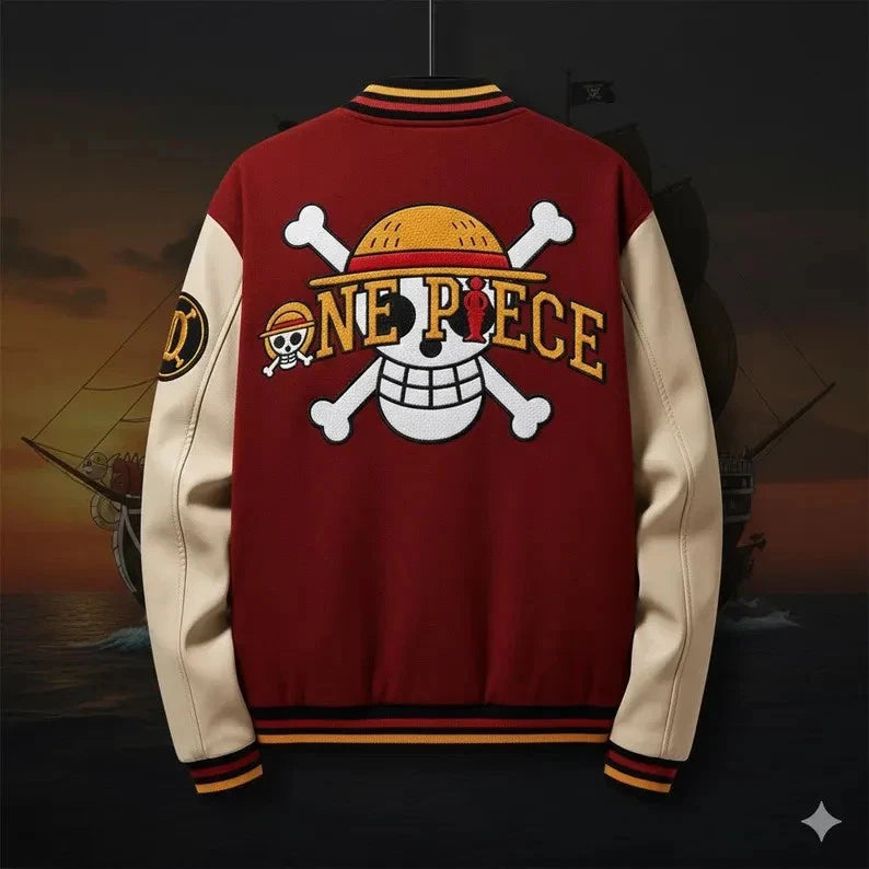 One Piece Anime Varsity Jacket - Straw Hat Pirate Bomber Jacket For Men