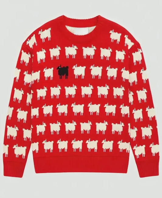 Princess Diana Inspired Black Sheep Sweater: Red Knit Pullover