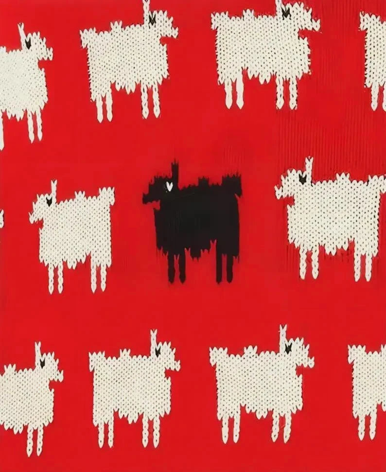Princess Diana Inspired Black Sheep Sweater: Red Knit Pullover