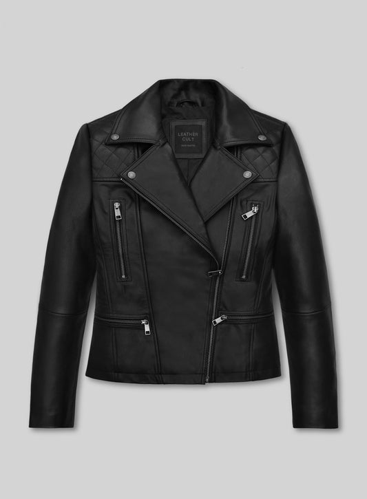 Salma Hayek The Hitman's Wife's Bodyguard Black Leather Jacket – front view
