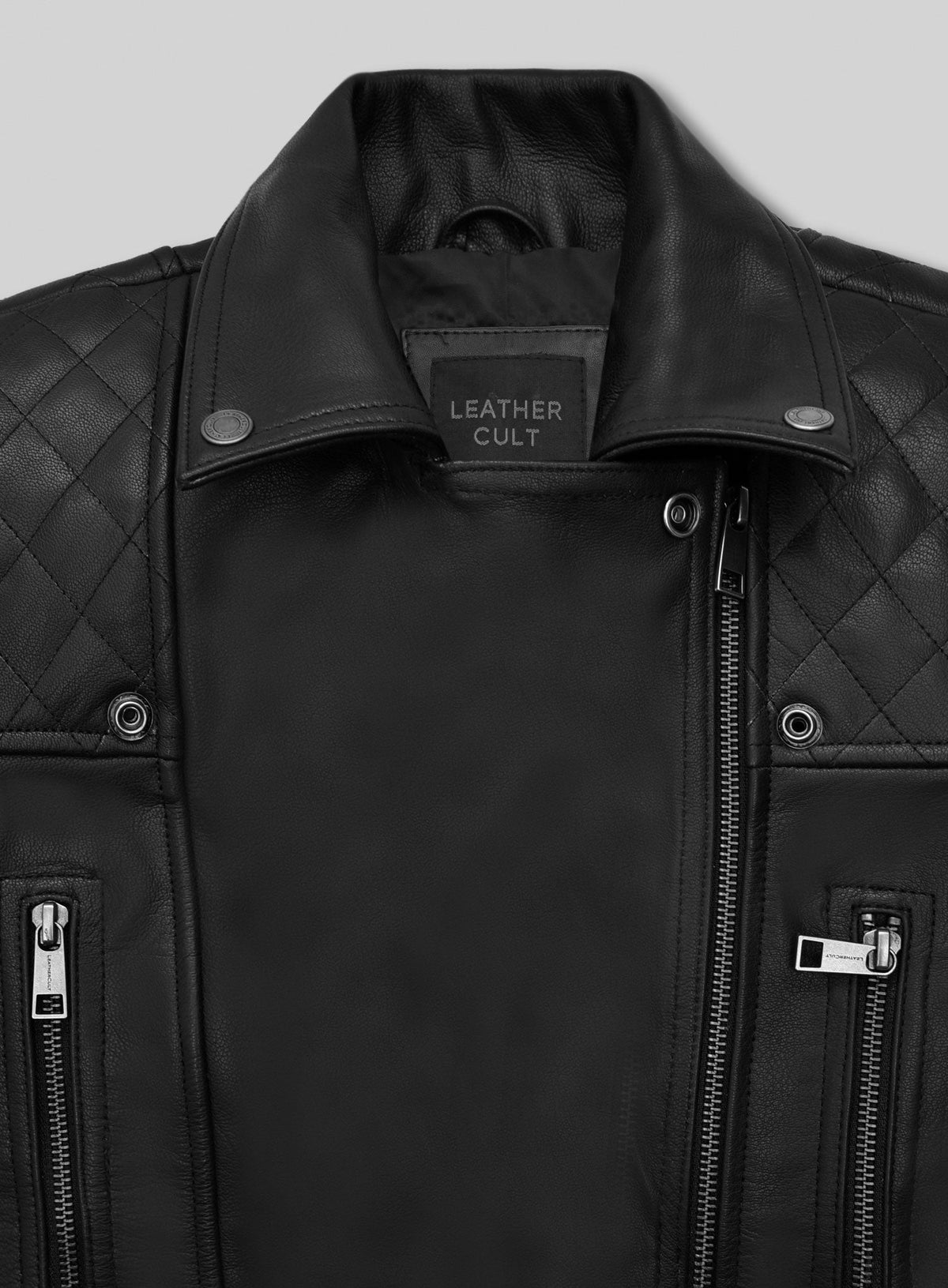 Salma Hayek The Hitman's Wife's Bodyguard Black Leather Jacket – close-up and worn views