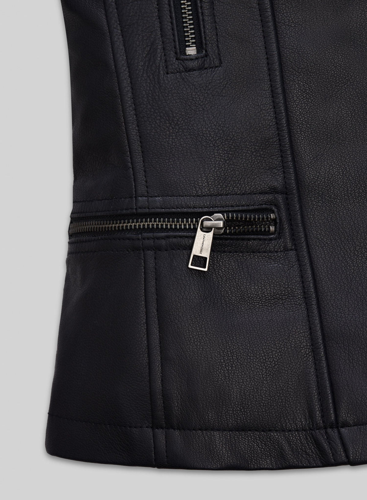 Salma Hayek The Hitman's Wife's Bodyguard Black Leather Jacket – close-up and worn views