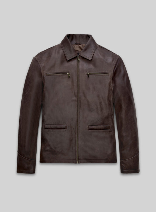 Sam Worthington Kidnapping Mr. Heineken Dark Brown Leather Jacket – front view