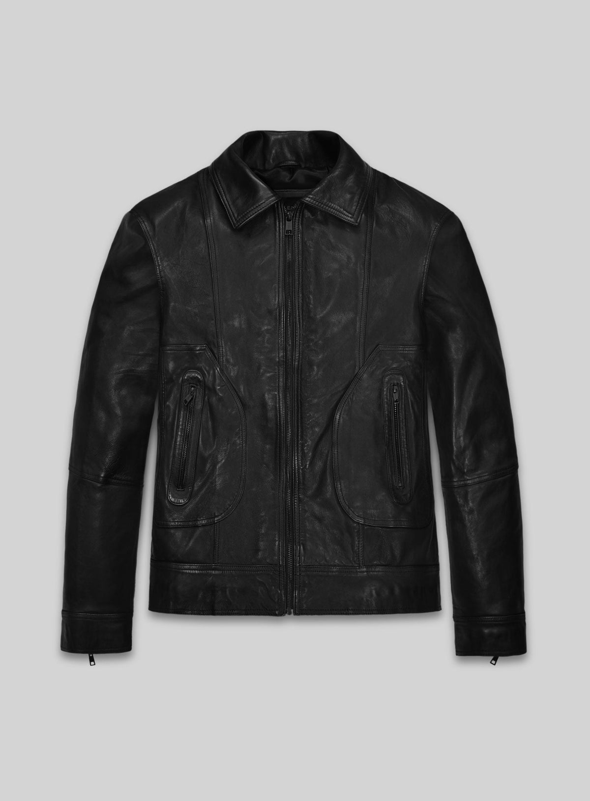 Sam Worthington Black Biker Leather Jacket – front view