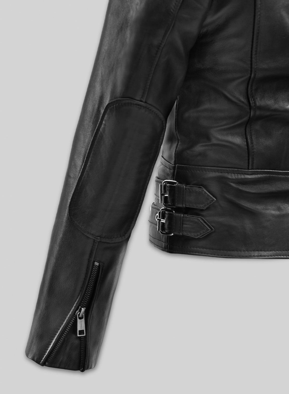 Scarlett Johansson Black Widow Leather Jacket – close-up and worn views