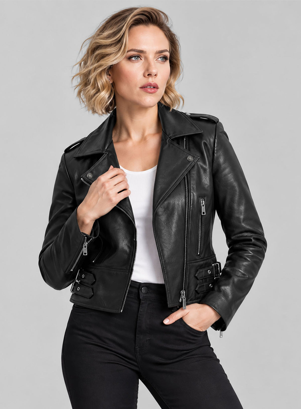 Scarlett Johansson Black Widow Leather Jacket – full product view
