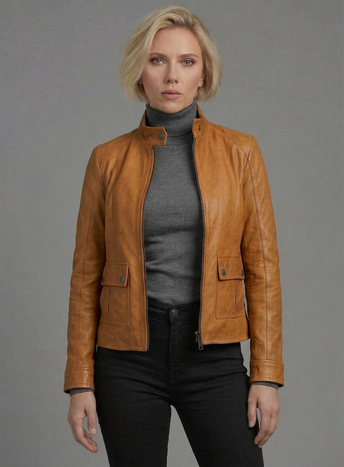 Scarlett Johansson The Avengers Tan Leather Jacket – alternate view