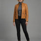 Scarlett Johansson The Avengers Tan Leather Jacket – close-up and worn views