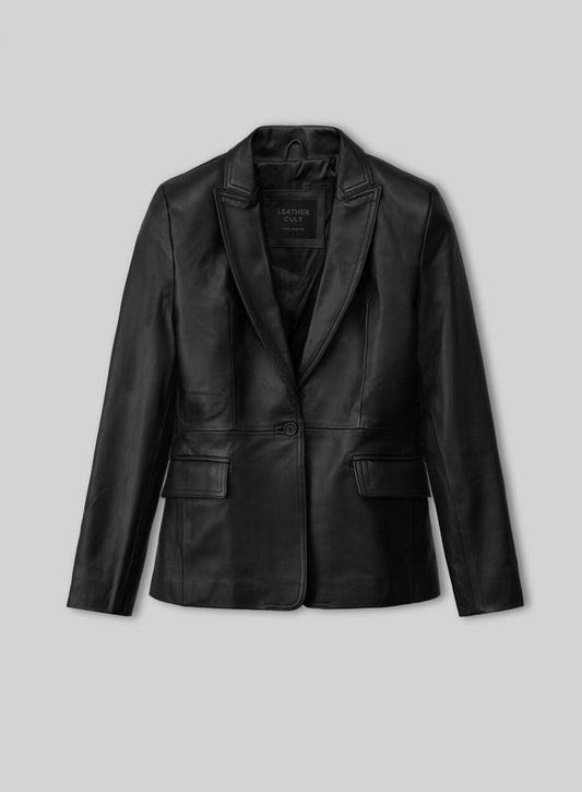 Scarlett Johansson The Winter Soldier Black Leather Blazer – front view