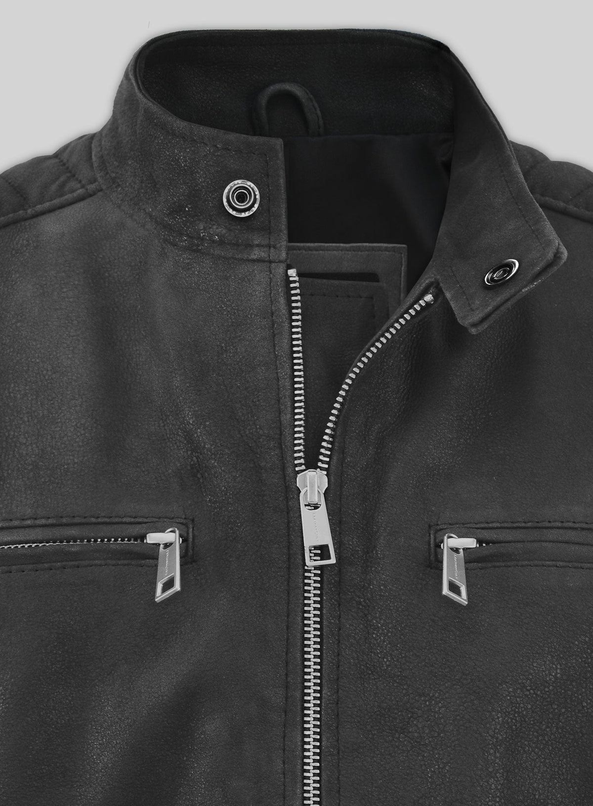 Scott Adkins Accident Man Black Leather Jacket – close-up and worn views