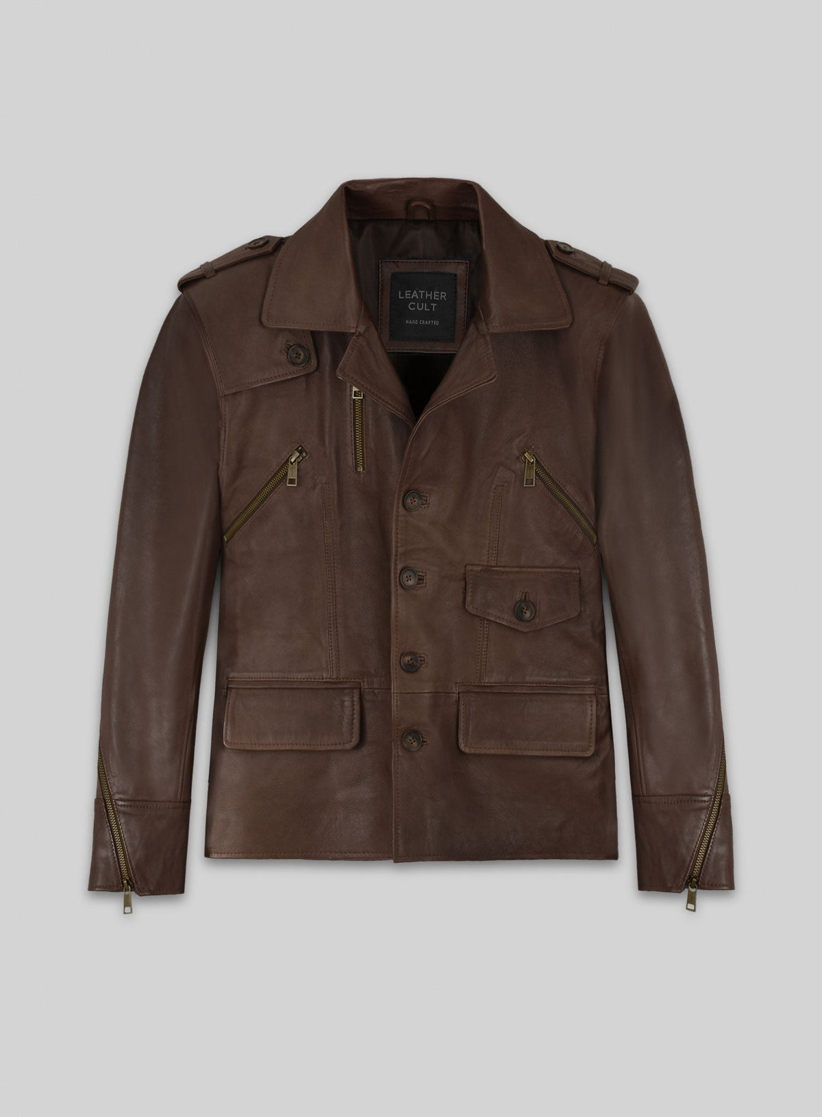 Scott Adkins The Expendables 2 Brown Leather Jacket – front view