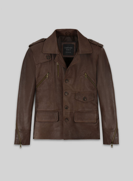 Scott Adkins The Expendables 2 Brown Leather Jacket – front view