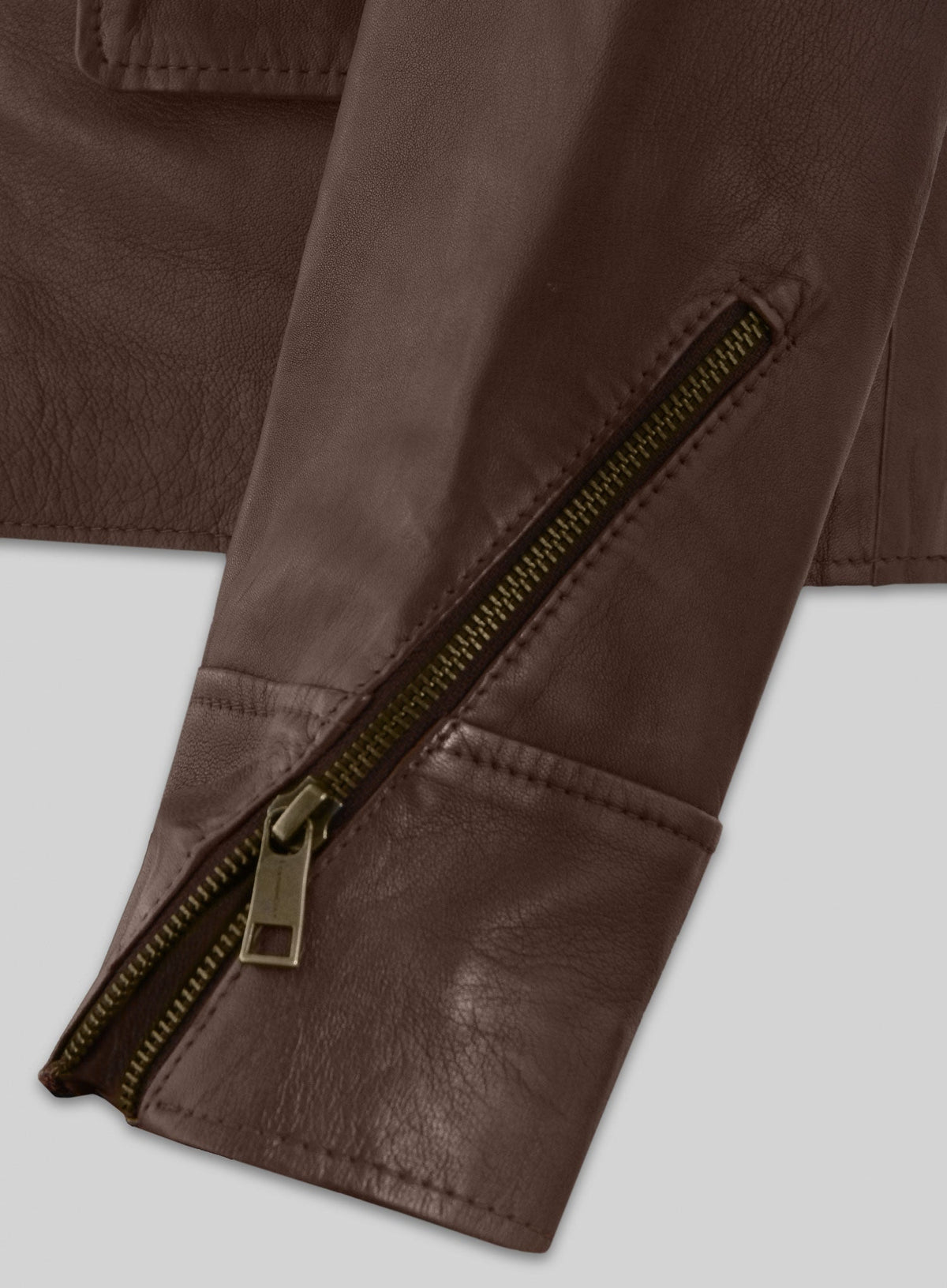 Scott Adkins The Expendables 2 Brown Leather Jacket – close-up detail of hardware and pockets