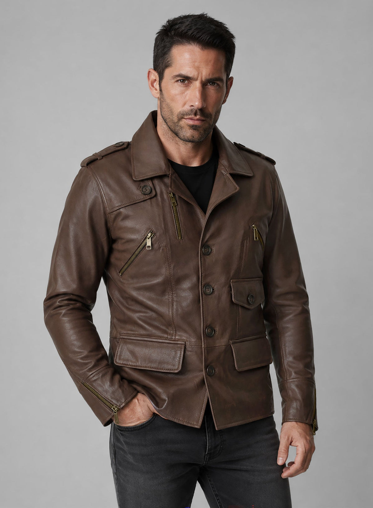 Scott Adkins The Expendables 2 Brown Leather Jacket – worn look