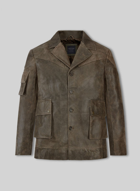 Scott Speedman Underworld Evolution Olive Brown Leather Blazer – front view