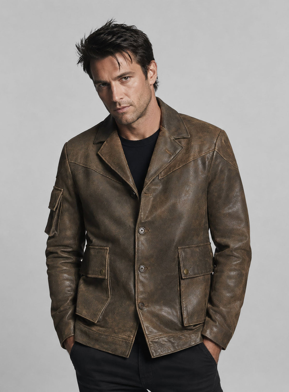 Scott Speedman Underworld Evolution Olive Brown Leather Blazer – worn on model