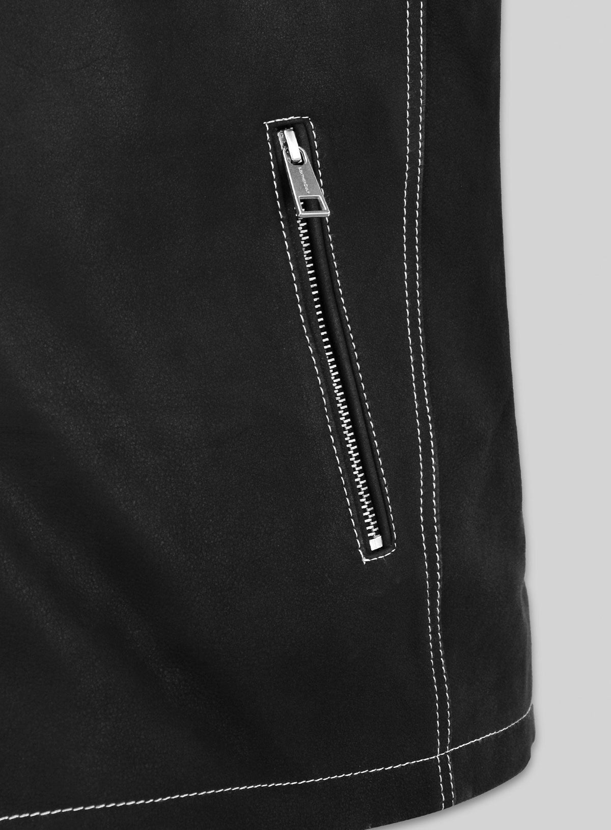 Scott Adkins El Gringo Black Leather Jacket – close-up detail of hardware and pockets