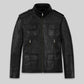 Sean Bean Cleanskin Black Leather Jacket – front view