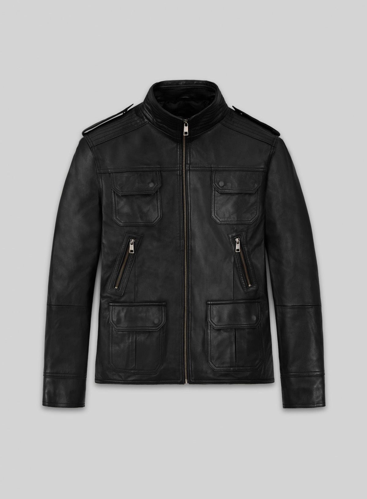 Sean Bean Cleanskin Black Leather Jacket – front view