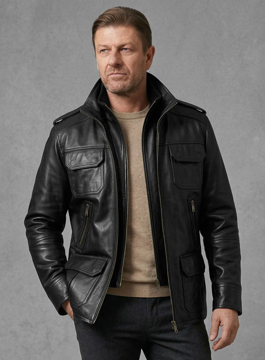 Sean Bean Cleanskin Black Leather Jacket – alternate view