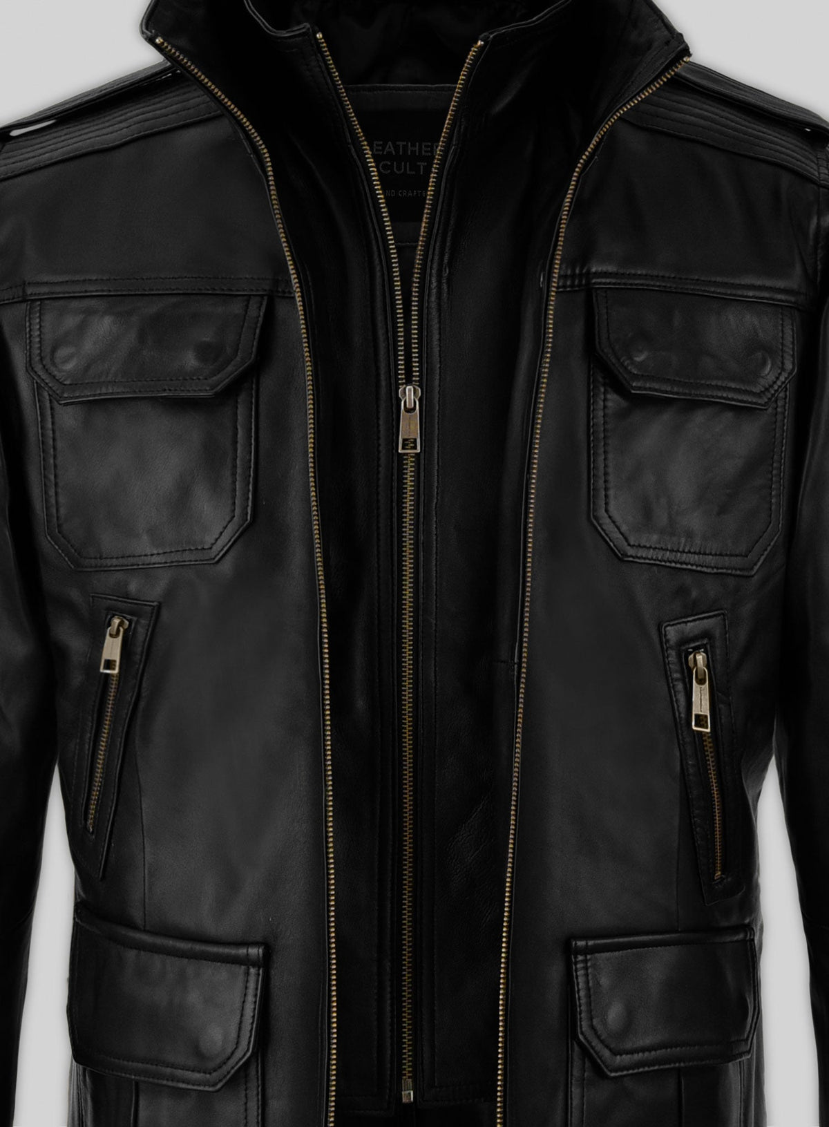 Sean Bean Cleanskin Black Leather Jacket – close-up and worn views