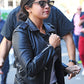 Selena Gomez New York Black Leather Jacket – close-up and worn views