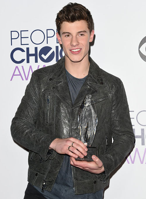 Shawn Mendes Black Leather Jacket – Shawn Mendes celebrity photo in People's Choice Awards