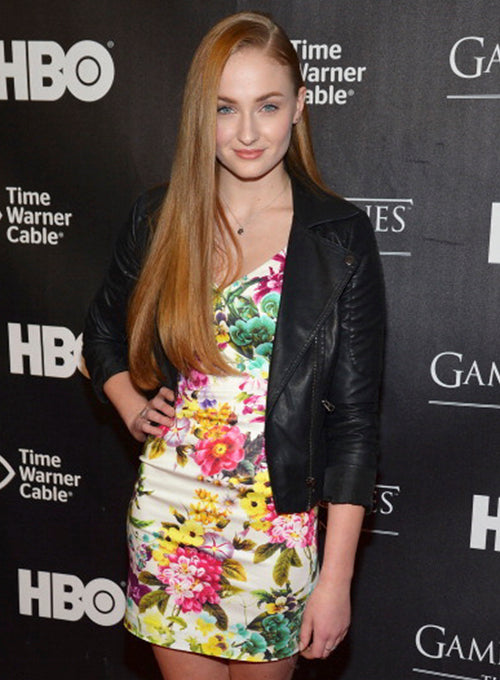 Sophie Turner Black Leather Jacket – front view