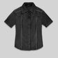 Sophie Turner Black Leather Shirt – front view