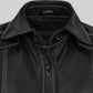 Sophie Turner Black Leather Shirt – close-up and worn views