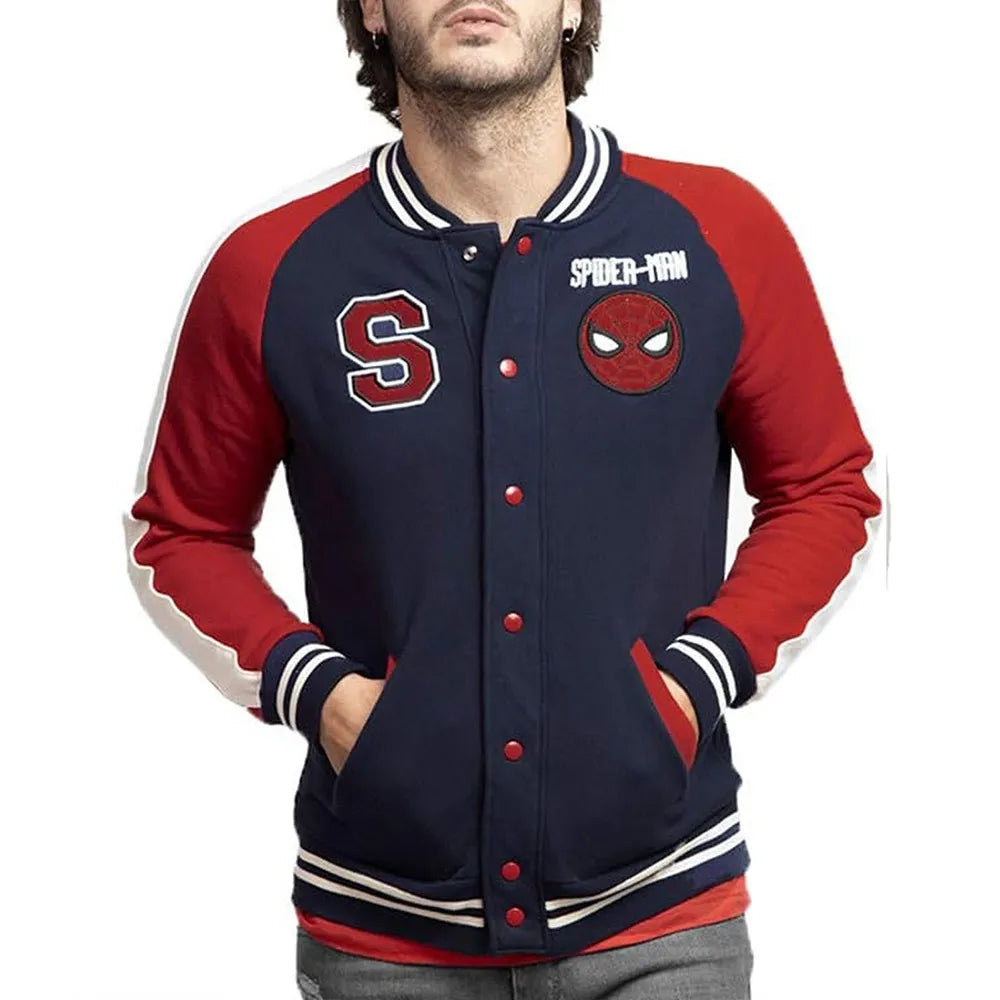 Spiderman Varsity Navy and Red Full-Snap Fleece Jacket – Recreated Edition