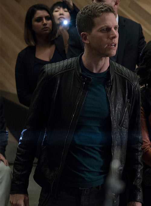 Stark Sands Minority Report Black Leather Jacket – Stark Sands wearing the look, photo 2