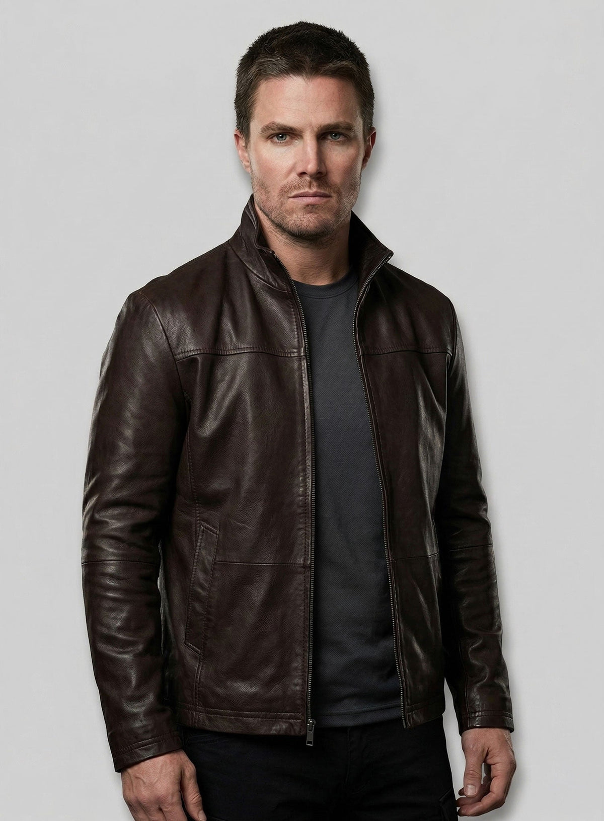 Stephen Amell Arrow Green Leather Jacket – full product view