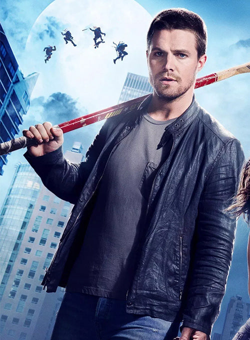 Stephen Amell Teenage Mutant Ninja Turtles Black Leather Jacket – front view