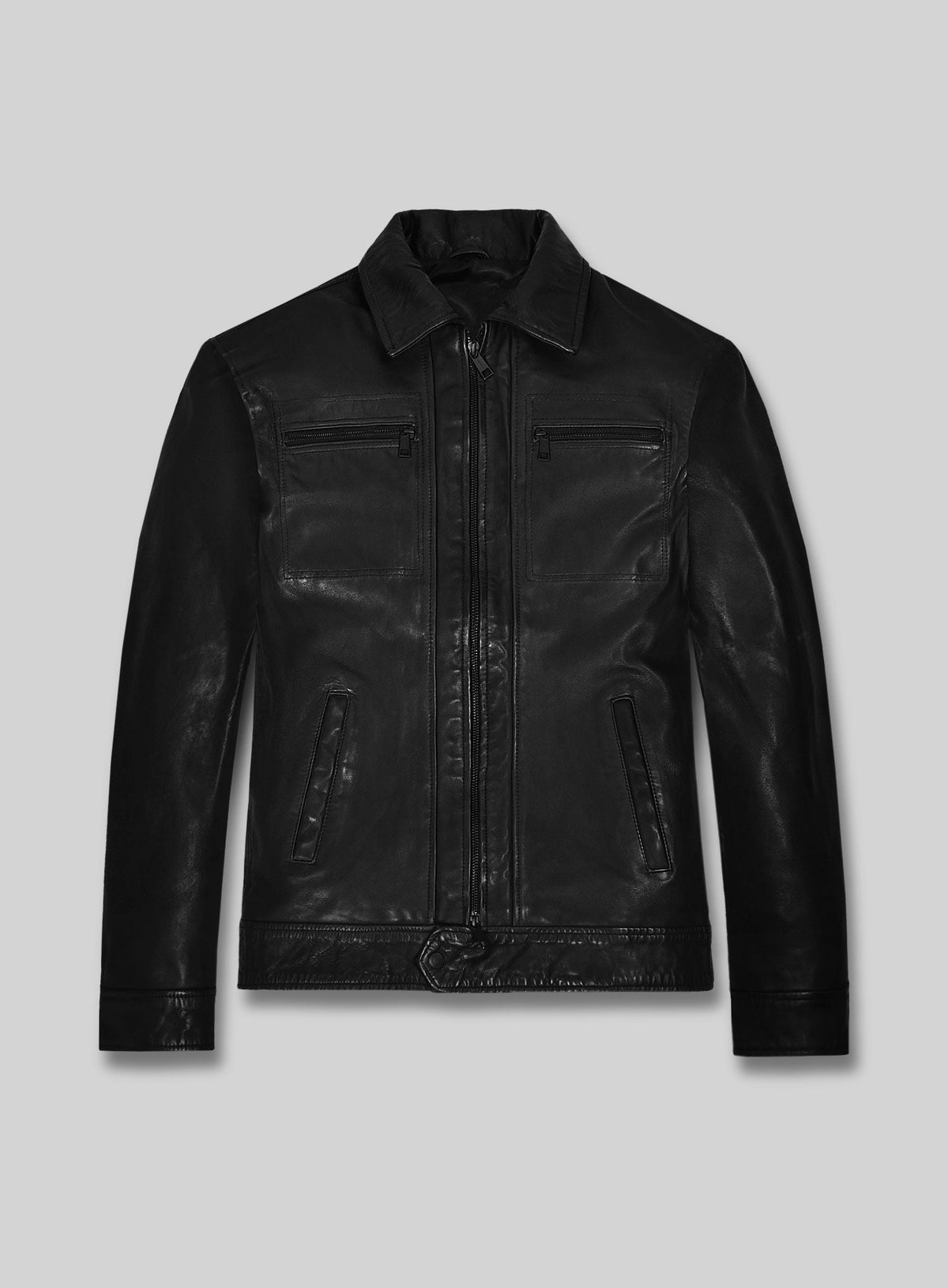 Steve Burton General Hospital Black Leather Jacket – front view