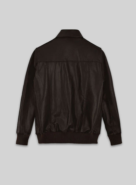 Steve Carell Welcome to Marwen Black Bomber Leather Jacket – back view