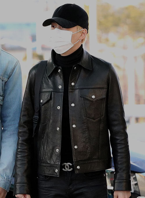 Suga Black Leather Jacket – Suga wearing the look, photo 3