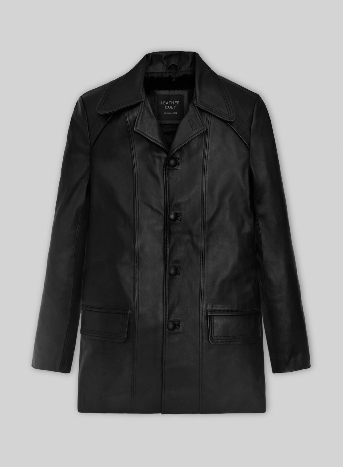 Sylvester Stallone Rocky 2 Black Leather Trench Coat – front view