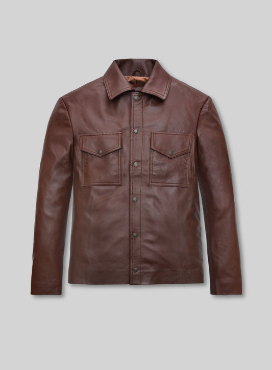 Timothée Chalamet Tan Brown Leather Jacket – front view