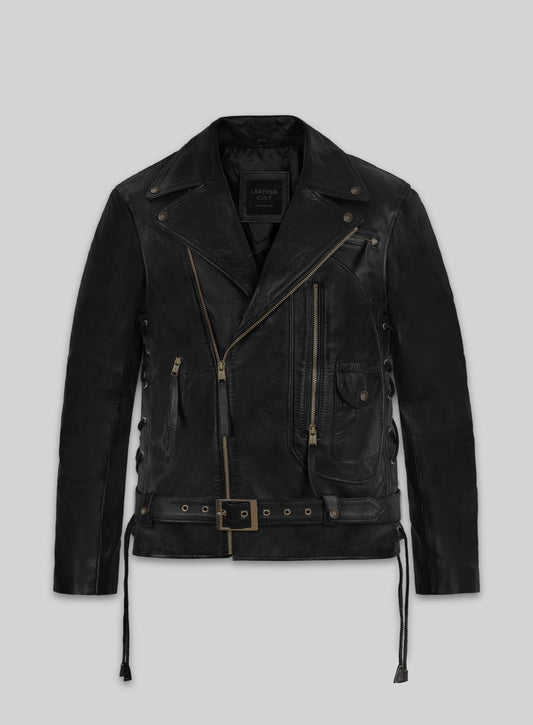 Terminator 2 Black Leather Biker Jacket in black Napa leather, product view 1
