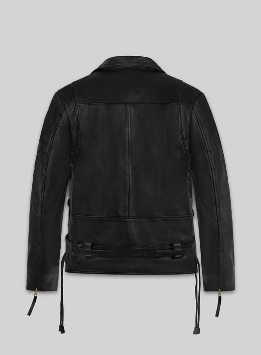 Terminator 2 Black Leather Biker Jacket in black Napa leather, product view 2