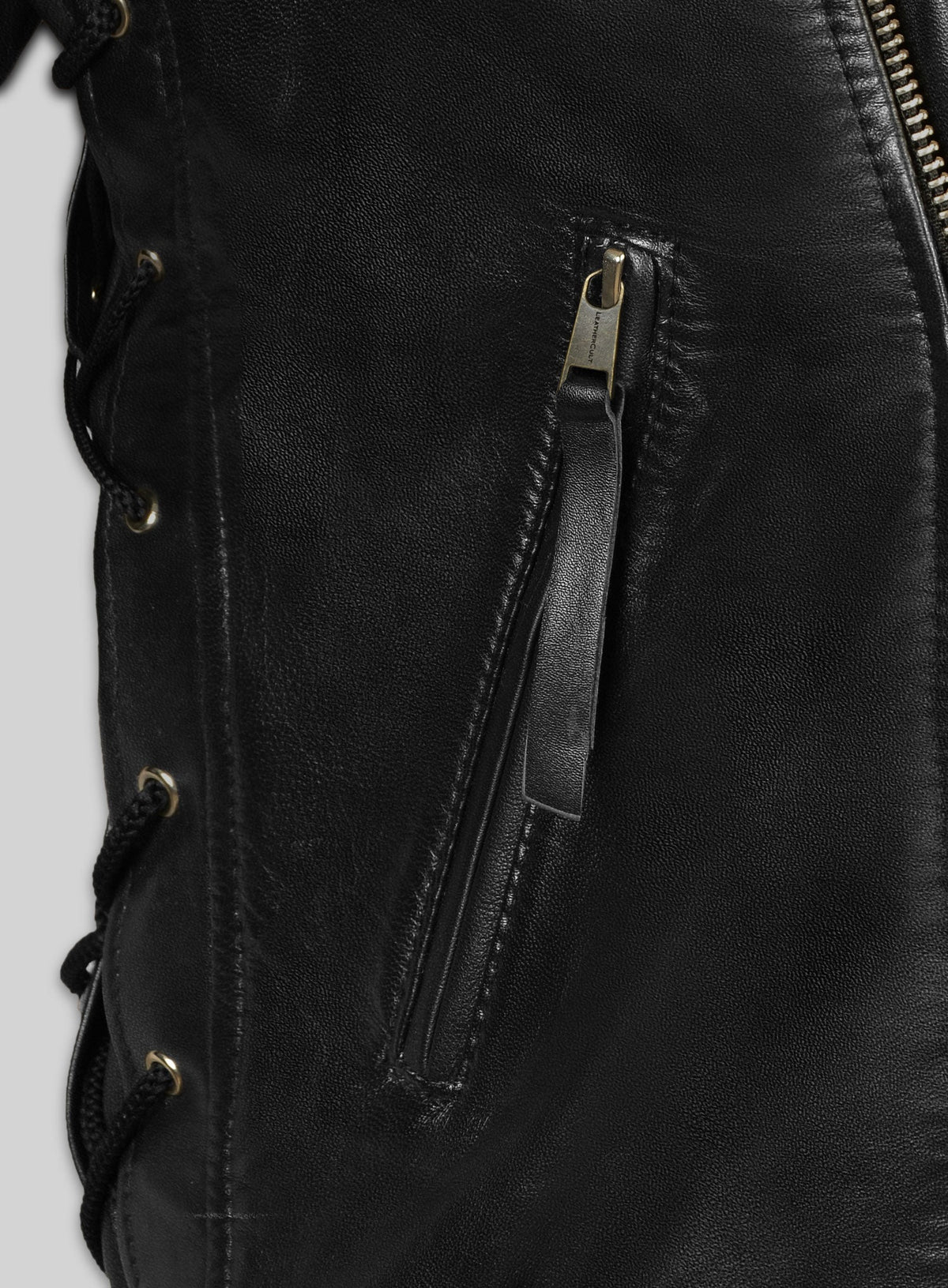 Terminator 2 Black Leather Biker Jacket in black Napa leather, product view 3