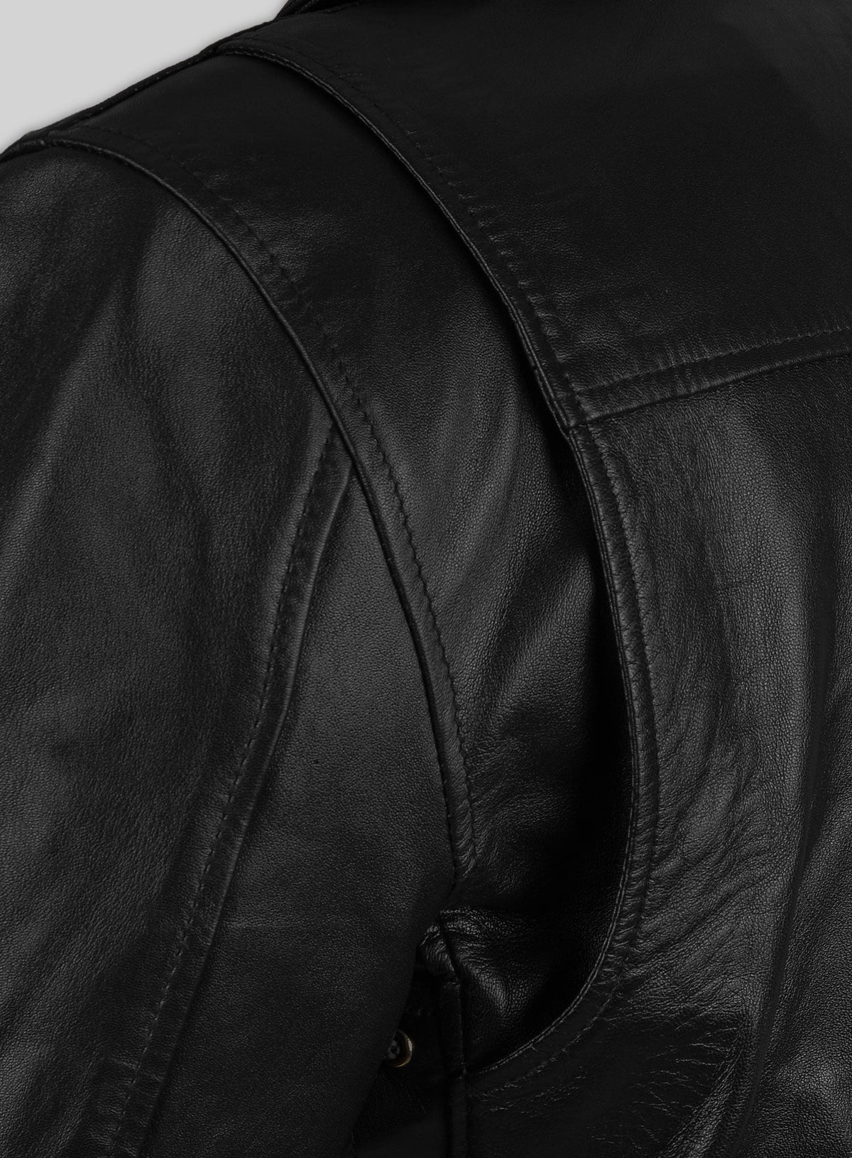 Terminator 2 Black Leather Biker Jacket in black Napa leather, product view 6