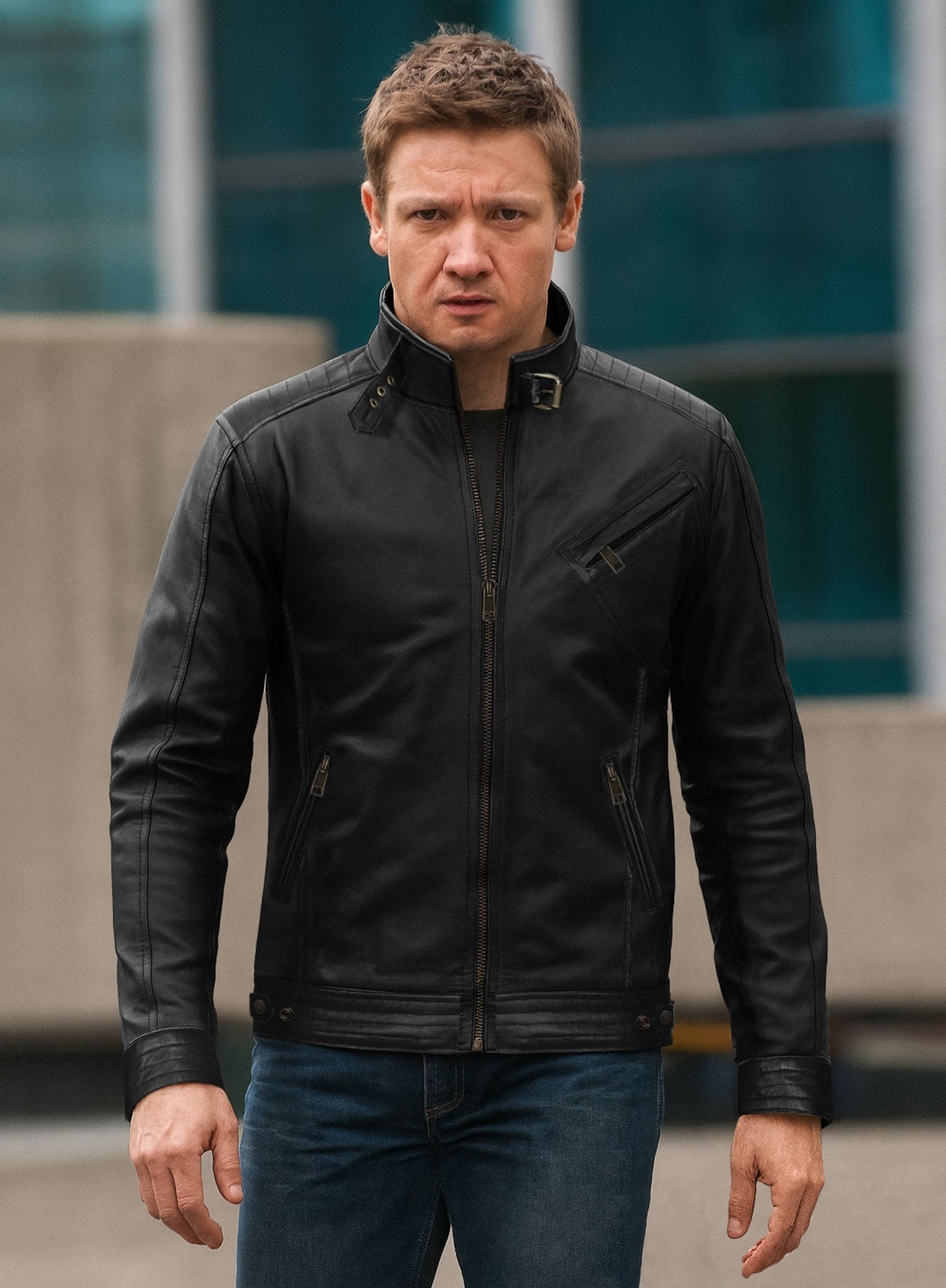 The Bourne Legacy Jeremy Renner Black Leather Jacket – alternate view