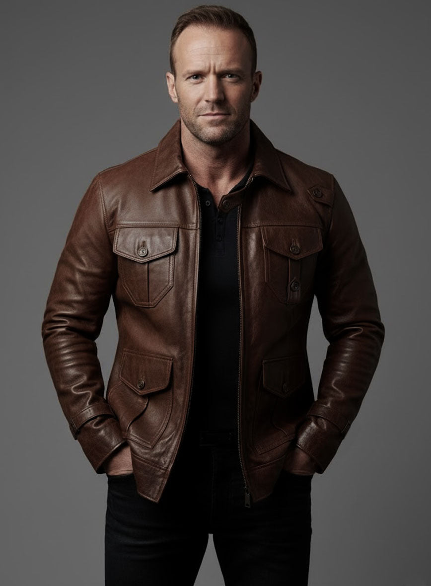 The Expendables 2 Jason Statham Black Leather Jacket – alternate view