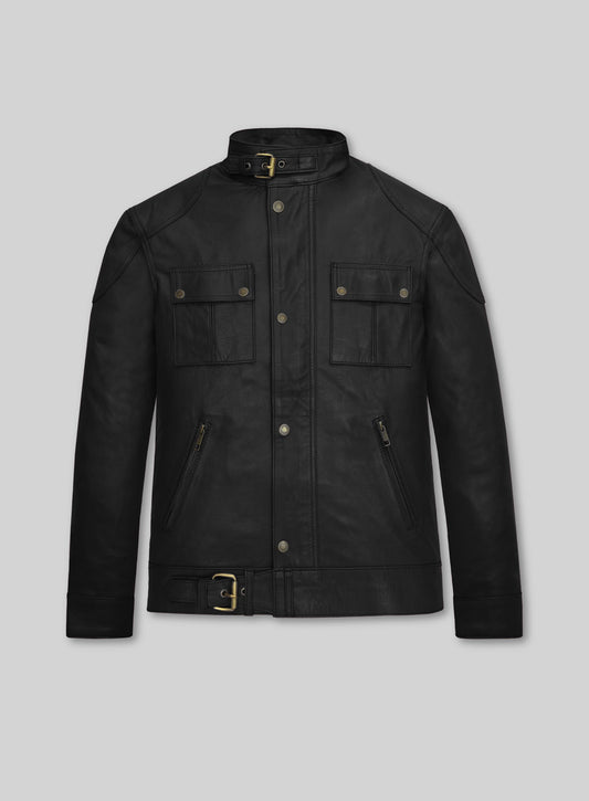 The Expendables Lee Christmas Black Leather Jacket – front view