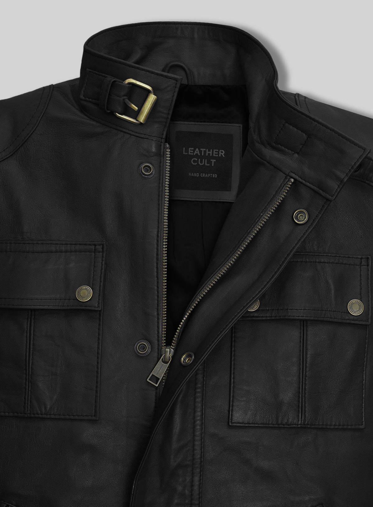 The Expendables Lee Christmas Black Leather Jacket – close-up and worn views