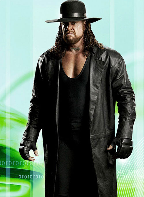 The Undertaker Black Leather Long Coat – front view