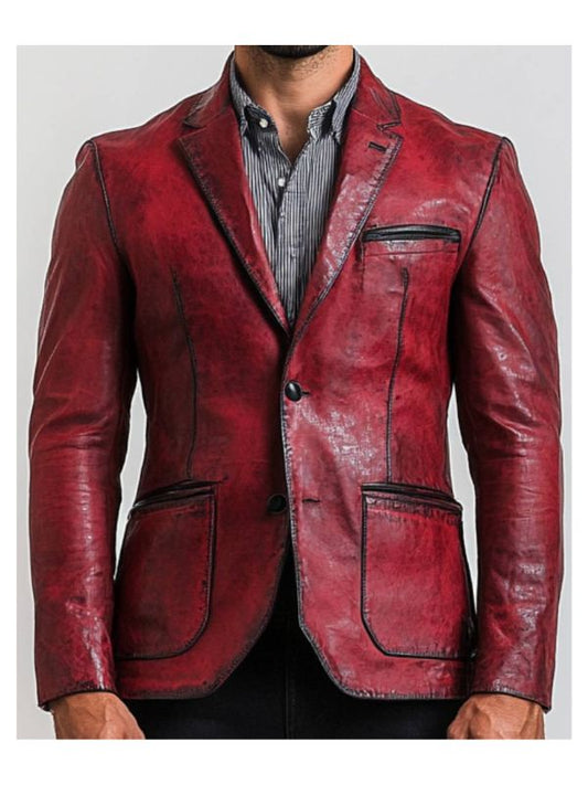 Theo Red Leather Blazer – Leather Blazer for Men Red