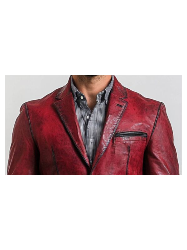 Theo Red Leather Blazer – Leather Blazer for Men Red